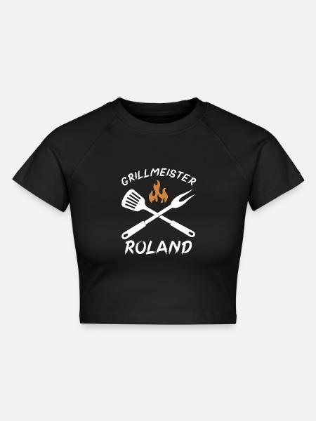 Grillmeister Roland - Cropped Frauen Organic T-Shirt - Schwarz