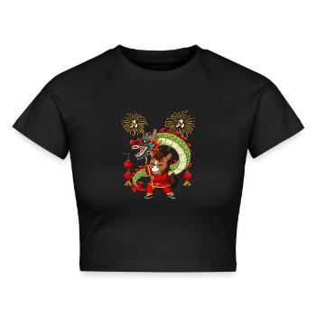 Jahr Des Pferdes Mondneujahrsfest Chinesisches - Cropped Frauen Organic T-Shirt - Schwarz - Vorne - AI Model Female 172 light (172cm)