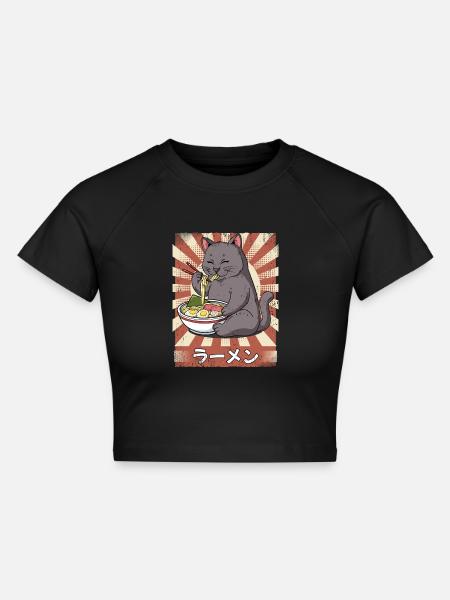 Ramen Katze Nudelsuppe Ramen - Cropped Frauen Organic T-Shirt - Schwarz