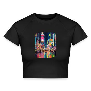 New York City - Cropped Frauen Organic T-Shirt - Schwarz - Vorne - AI Model Female 172 light (172cm)