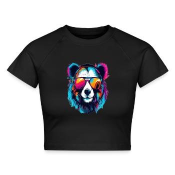 Techno Festival Bär Art Rave Panda - Cropped Frauen Organic T-Shirt - Schwarz - Vorne - AI Model Female 172 light (172cm)