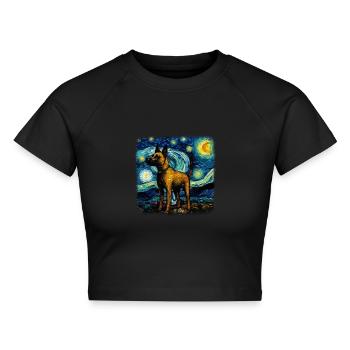 Belgian Malinois Van gogh starry night - Cropped Frauen Organic T-Shirt - Schwarz - Vorne - AI Model Female 172 light (172cm)