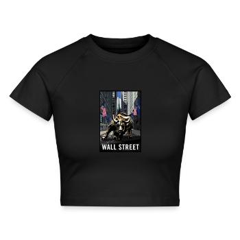 NY Stock Exchange Bull - Cropped Frauen Organic T-Shirt - Schwarz - Vorne - AI Model Female 172 light (172cm)