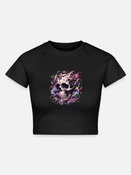 Totenkopf - Cropped Frauen Organic T-Shirt - Schwarz