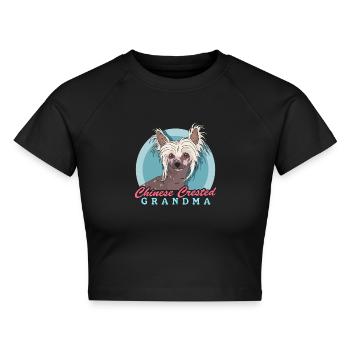 Chinese Crested Oma Chinesischer Schopfhund - Cropped Frauen Organic T-Shirt - Schwarz - Vorne - AI Model Female 172 light (172cm)