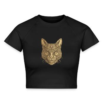 Katze Portrait - Cropped Frauen Organic T-Shirt - Schwarz - Vorne - AI Model Female 172 light (172cm)