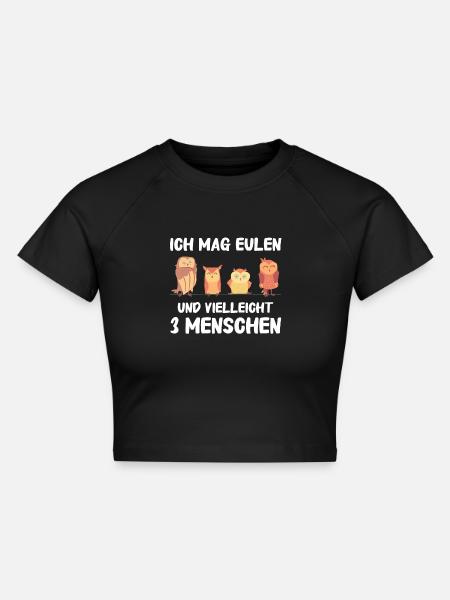 Nachteule Eule Eulen Vogel - Cropped Frauen Organic T-Shirt - Schwarz