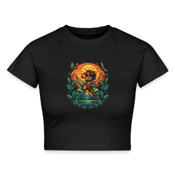 Tiki Insel Hula Mädchen - Cropped Frauen Organic T-Shirt - Schwarz - Vorne - AI Model Female 172 light (172cm)