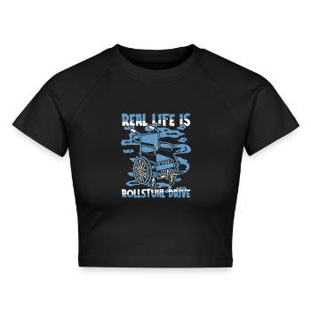 Rollstuhl Rollstuhlfahrer Lustig - Cropped Frauen Organic T-Shirt - Schwarz - Vorne - AI Model Female 172 light (172cm)