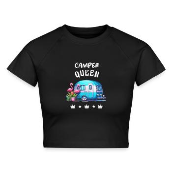 Camper Queen Camping Caraven Wohnmobil Sommer - Cropped Frauen Organic T-Shirt - Schwarz - Vorne - AI Model Female 172 light (172cm)