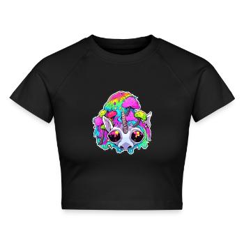 Trippy Unicorn Art Psychedelic Festival DJ - Cropped Frauen Organic T-Shirt - Schwarz - Vorne - AI Model Female 172 light (172cm)