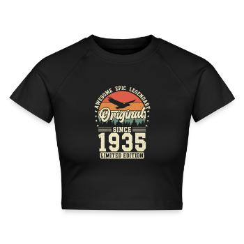 Elegantes 89. Geburtstagsjubiläum 1935 - Cropped Frauen Organic T-Shirt - Schwarz - Vorne - AI Model Female 172 light (172cm)