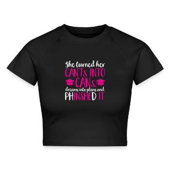 PhD Graduate Doktorgrad Ph.D. Promotion - Cropped Frauen Organic T-Shirt - Schwarz - Vorne - AI Model Female 172 light (172cm)