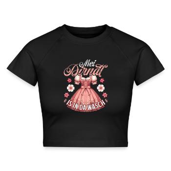Trachtenshirt Damen Trachten T-Shirt Dirndl Ersatz - Cropped Frauen Organic T-Shirt - Schwarz - Vorne - AI Model Female 172 light (172cm)
