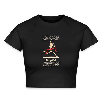Lustiger Marathon Spruch Marathonläufer Athlet - Cropped Frauen Organic T-Shirt - Schwarz - Vorne - AI Model Female 172 light (172cm)