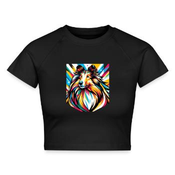 Langhaar Collie Hund - Cropped Frauen Organic T-Shirt - Schwarz - Vorne - AI Model Female 172 light (172cm)