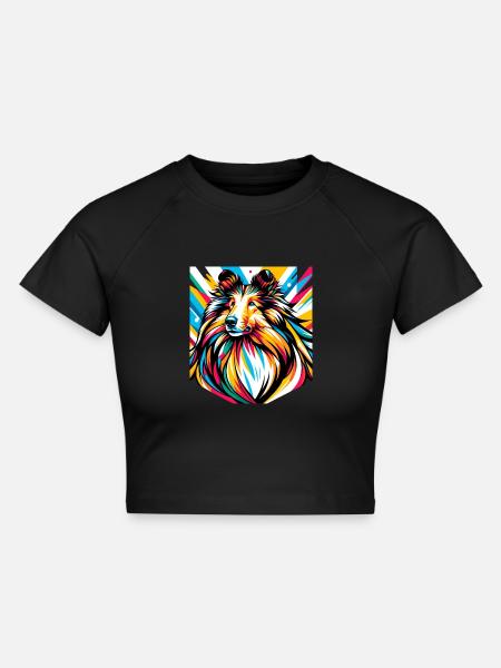 Langhaar Collie Hund - Cropped Frauen Organic T-Shirt - Schwarz