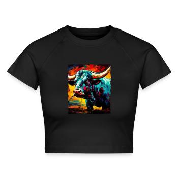 Bulle Portrait Taurus - Cropped Frauen Organic T-Shirt - Schwarz - Vorne - AI Model Female 172 light (172cm)