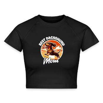 Dackel Mama - Cropped Frauen Organic T-Shirt - Schwarz - Vorne - AI Model Female 172 light (172cm)