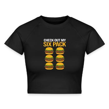 Cheeseburger Six Pack - Cropped Frauen Organic T-Shirt - Schwarz - Vorne - AI Model Female 172 light (172cm)