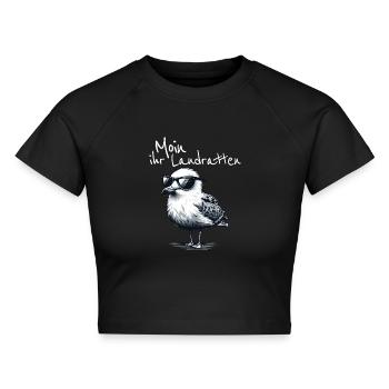 Moin ihr Landratten Lustiger Möwe Spruch - Cropped Frauen Organic T-Shirt - Schwarz - Vorne - AI Model Female 172 light (172cm)
