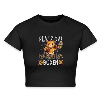 Platz Da! Ich Muss Zum Boxen Lustiger Bär - Cropped Frauen Organic T-Shirt - Schwarz - Vorne - AI Model Female 172 light (172cm)