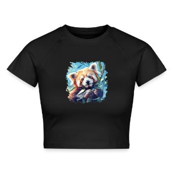 Red Panda Kleine Pandas Kleiner Roter Panda - Cropped Frauen Organic T-Shirt - Schwarz - Vorne - AI Model Female 172 light (172cm)