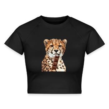 Gepard - Cropped Frauen Organic T-Shirt - Schwarz - Vorne - AI Model Female 172 light (172cm)