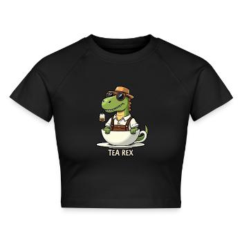 Tea Rex - Cropped Frauen Organic T-Shirt - Schwarz - Vorne - AI Model Female 172 light (172cm)