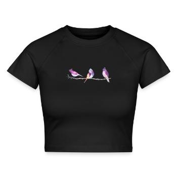 Aquarell Vögel auf Zweig Watercolor Birds on - Cropped Frauen Organic T-Shirt - Schwarz - Vorne - AI Model Female 172 light (172cm)