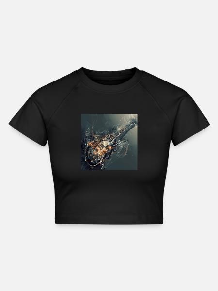 Gitarre - Cropped Frauen Organic T-Shirt - Schwarz
