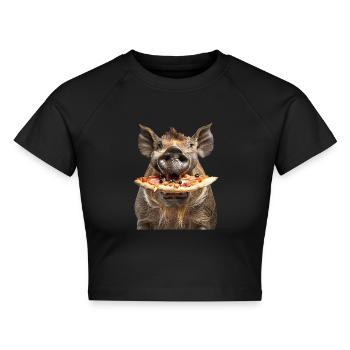 Warzenschwein - Cropped Frauen Organic T-Shirt - Schwarz - Vorne - AI Model Female 172 light (172cm)