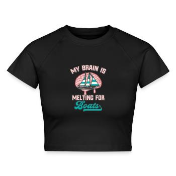 Gehirn Boote Segeln Bootfahren Lustiges Segler - Cropped Frauen Organic T-Shirt - Schwarz - Vorne - AI Model Female 172 light (172cm)