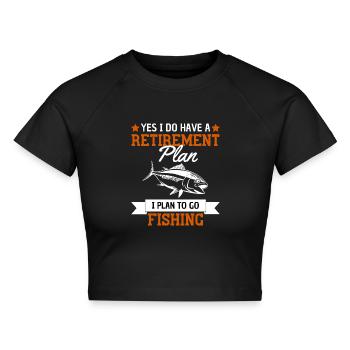 Bald Rentner Anglerdesign mit Humor - Cropped Frauen Organic T-Shirt - Schwarz - Vorne - AI Model Female 172 light (172cm)