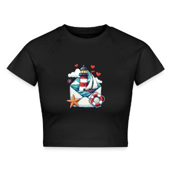 maritime Post - Cropped Frauen Organic T-Shirt - Schwarz - Vorne - AI Model Female 172 light (172cm)