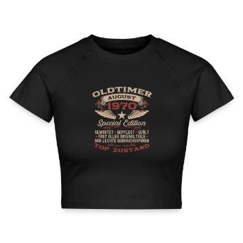 55. Geburtstag Oldtimer August Jahrgang 1970 - Cropped Frauen Organic T-Shirt - Schwarz - Vorne - AI Model Female 172 light (172cm)