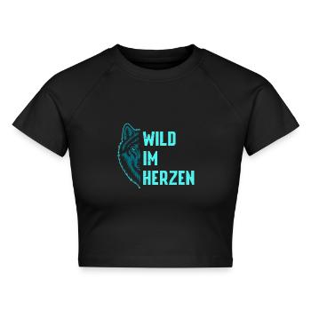 Wolf Spirit WILD IM HERZEN Wölfe Lustiges - Cropped Frauen Organic T-Shirt - Schwarz - Vorne - AI Model Female 172 light (172cm)