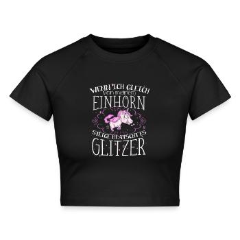 Einhorn - Glitzer - Cropped Frauen Organic T-Shirt - Schwarz - Vorne - AI Model Female 172 light (172cm)