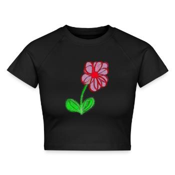 Rotes Blümchen handgemalt abstrakt Blume Pixel - Cropped Frauen Organic T-Shirt - Schwarz - Vorne - AI Model Female 172 light (172cm)