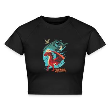 Dungeons And Dragons Roter Und Grüner Drache - Cropped Frauen Organic T-Shirt - Schwarz - Vorne - AI Model Female 172 light (172cm)