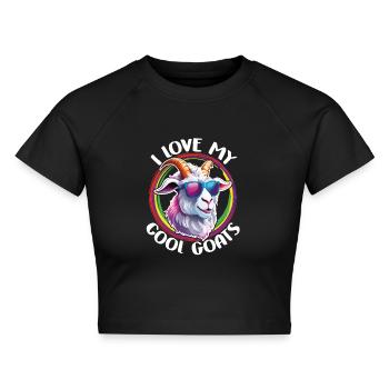 Ziegenbock mit Sonnenbrille liebe coole Ziegen - Cropped Frauen Organic T-Shirt - Schwarz - Vorne - AI Model Female 172 light (172cm)