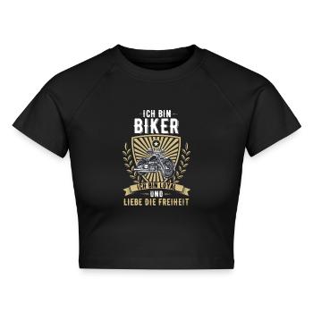 Motorrad Biker Motorradfahrer Bikerin Motorräder - Cropped Frauen Organic T-Shirt - Schwarz - Vorne - AI Model Female 172 light (172cm)