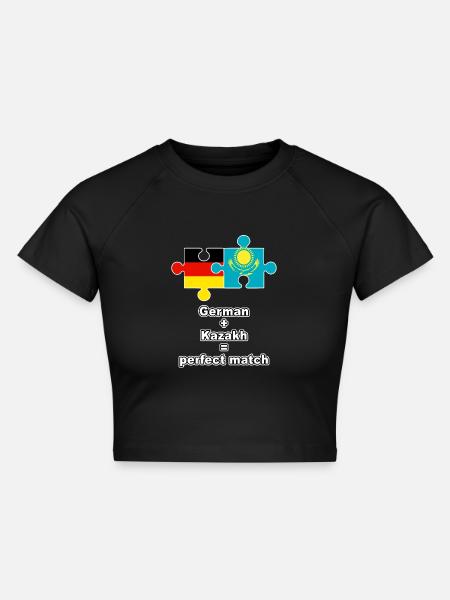 German Kazakh Puzzle - Cropped Frauen Organic T-Shirt - Schwarz