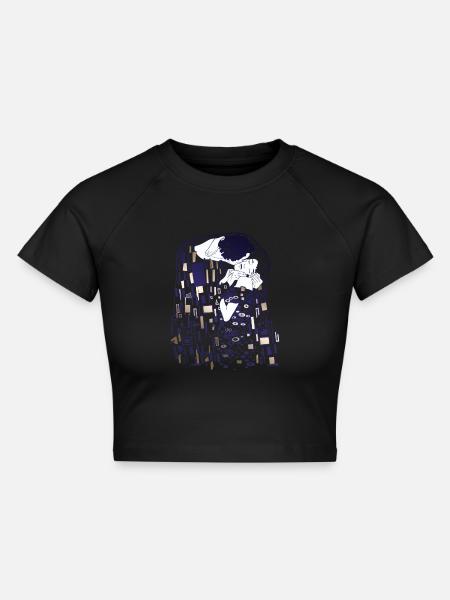 Gustav Klimt Kuss - Cropped Frauen Organic T-Shirt - Schwarz