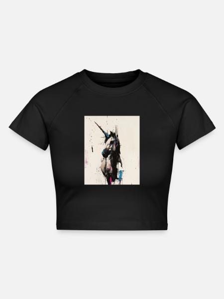Einhorn-Gemälde - Cropped Frauen Organic T-Shirt - Schwarz