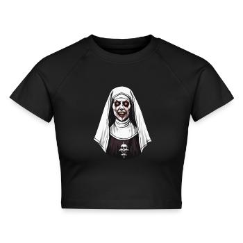 Horror Nonne Halloween Grusel Creepy - Cropped Frauen Organic T-Shirt - Schwarz - Vorne - AI Model Female 172 light (172cm)