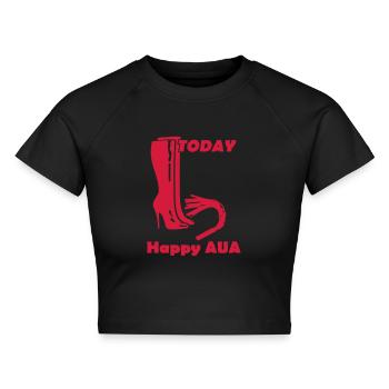 today happy AUA versus happy HOUR - Cropped Frauen Organic T-Shirt - Schwarz - Vorne - AI Model Female 172 light (172cm)
