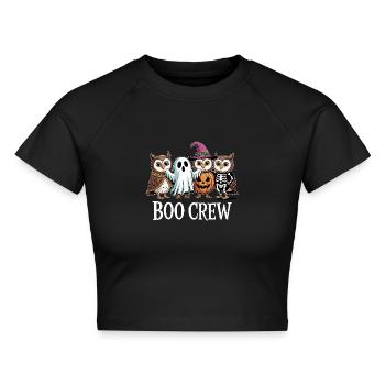 Boo Crew Eulen Geist Kürbis Hexe Skelett Halloween - Cropped Frauen Organic T-Shirt - Schwarz - Vorne - AI Model Female 172 light (172cm)