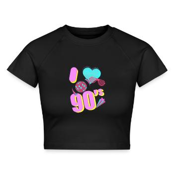 I love 90´s - Cropped Frauen Organic T-Shirt - Schwarz - Vorne - AI Model Female 172 light (172cm)