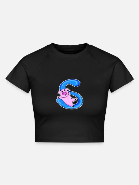 Schwein Buchstabe S - Cropped Frauen Organic T-Shirt - Schwarz